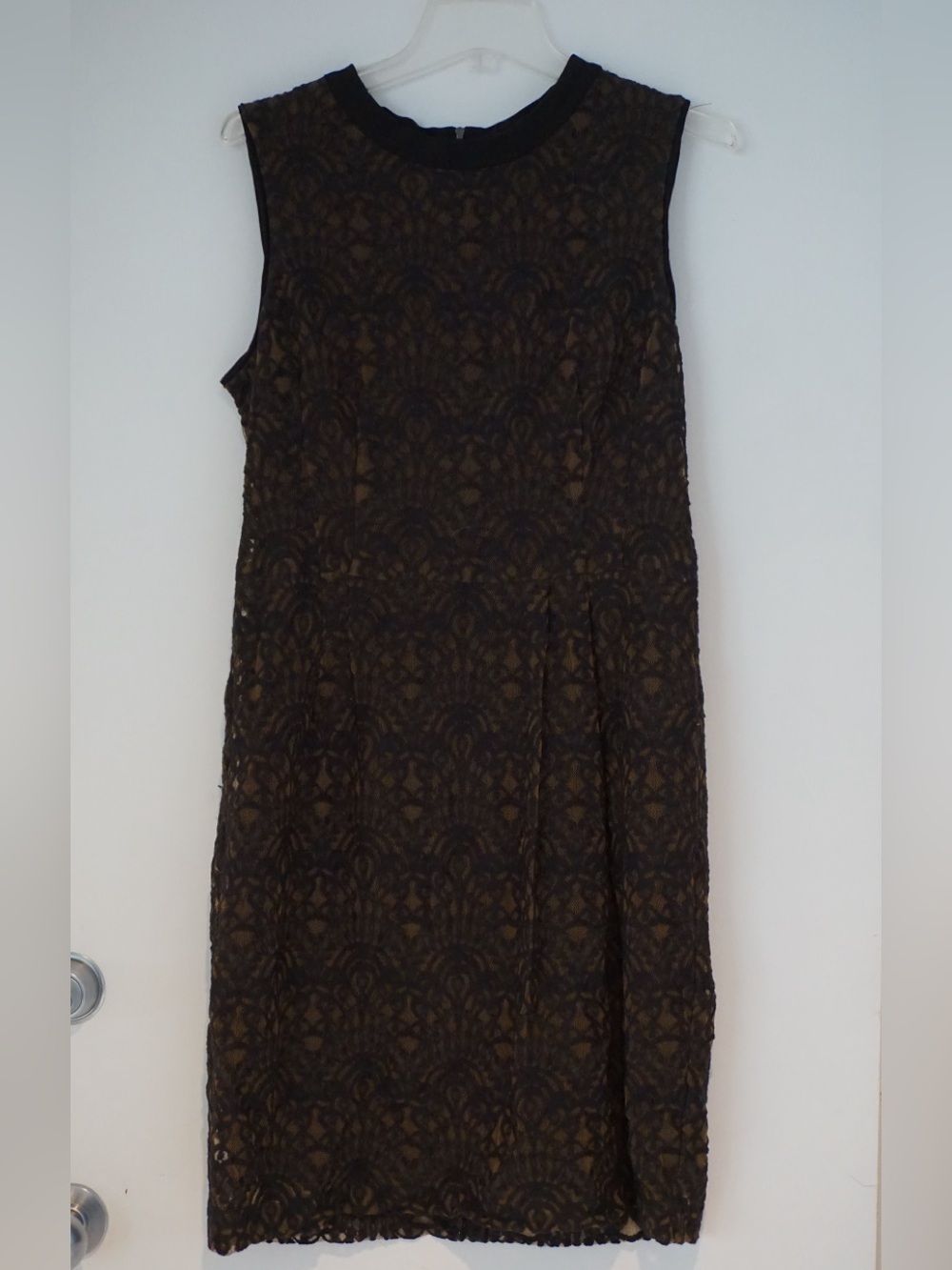Nanette Lepore Black Lace Overlay Midi Dress with Brown Underlay - Picture 6 of 11